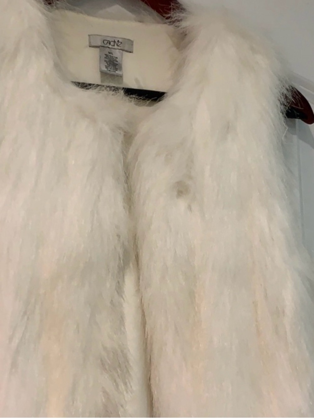 Cache White Faux Fur Teddy Vest - Plush Women's Coat